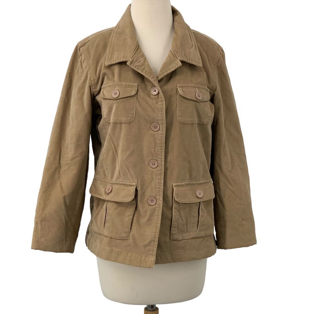 Denim‎ & Co. Womens Button Down Utility Jacket/Blazer Tan Corduroy Safari Size M